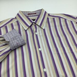 Bugatchi Mens‎ Long Sleeve Button Up Shirt Striped Size L
